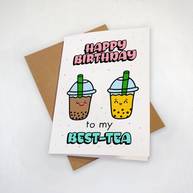 Cute Birthday Card For Best Friend or Bestie - Bubble Tea Lovers Punny – lettucebuildahouse